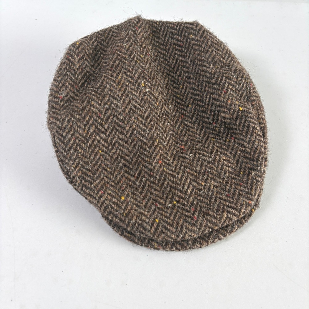 Hanna Hats Newsboy Cap Mens M Brown Herringbone Donegal Wool Ireland
